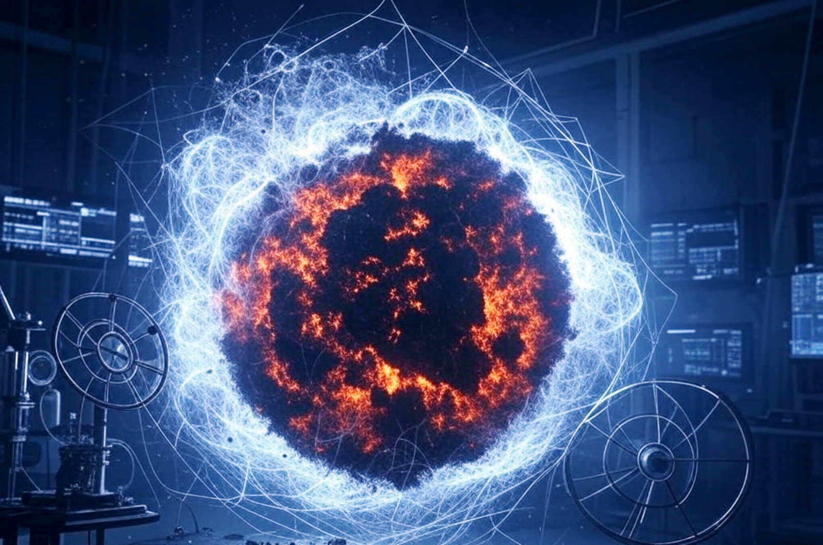 Une vue d'artiste de la création d'un minitrou noir s'évaporant par rayonnement Hawking au LHC par l'IA de über Moron Musk. © Grok